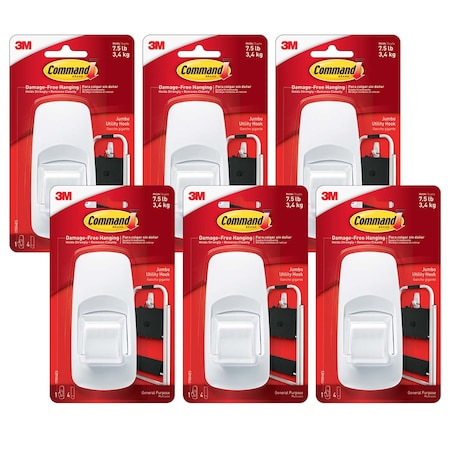 3M Command Jumbo Utility Hook, PK6 MMM17004